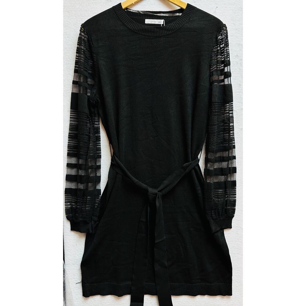 Blue Orchid women’s Sz Large Knit Sweater black cocktail dress sheer sleeve Soft